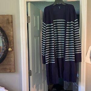 Elegant Navy and White Striped Cardigan